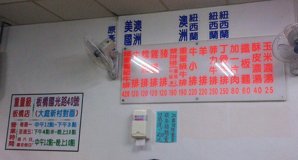 重量級牛排館菜單與價格